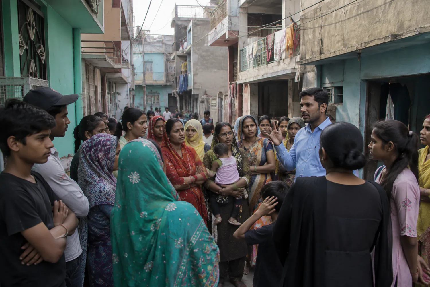 Illustration: a community awareness session held in a residential lane